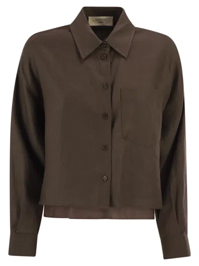 Weekend Max Mara Weekend Maxmara Wkdcapo Cropped Linen Shirt With A Boxy Silhouette In Brown