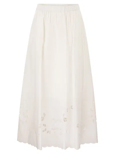 Weekend Max Mara Weekend Maxmara Wkdcaravan Midi Skirt In Cotton Poplin In White