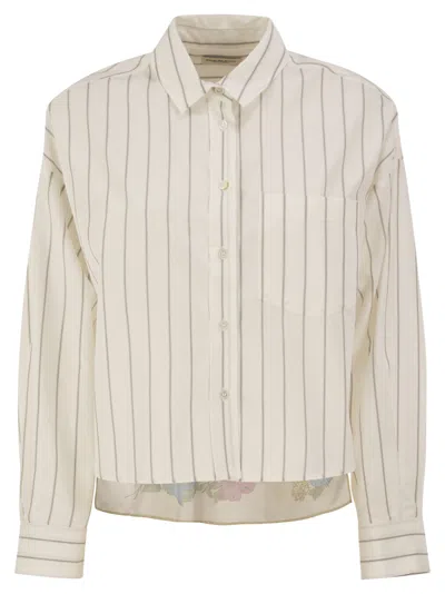 Weekend Max Mara Weekend Maxmara Wkdcertosa Striped Cotton Shirt With Floral Back Panel In White