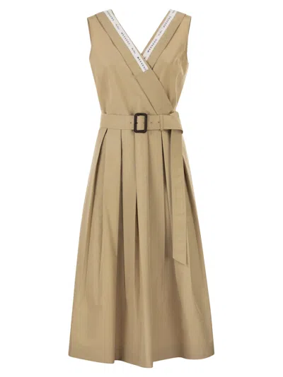 Weekend Max Mara Weekend Maxmara Wkdcono Sleeveless Midi Dress In Cotton Gabardine In Brown