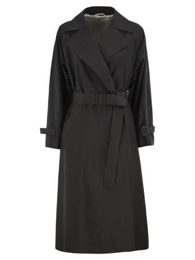 Weekend Max Mara Weekend Maxmara Wkdfatto Water Repellent Long Trench Coat With Belt In Black