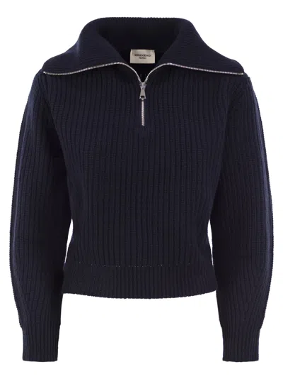 Weekend Max Mara Weekend Maxmara Wkdlaser Virgin Wool Half Zip High Neck Jumper In Blue