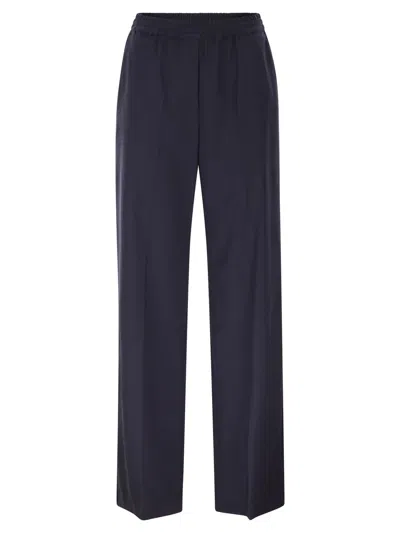 Weekend Max Mara Wkdmallo - Pure Wool Canvas Trousers In Blue