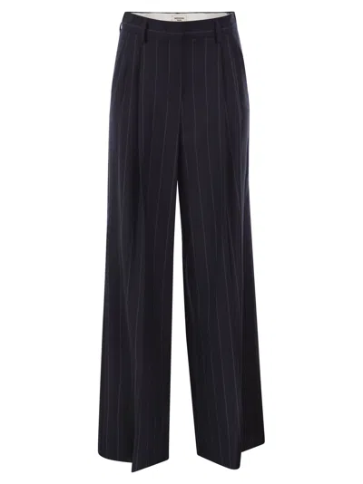 Weekend Max Mara Weekend Maxmara Wkdnebbie Pinstriped Virgin Wool Trousers In Blue