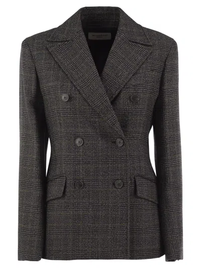 Weekend Max Mara Weekend Maxmara Wkdocchio - Double-breasted Virgin Wool Checked Blazer In Brown