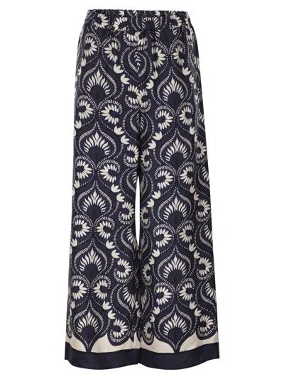 Weekend Max Mara Weekend Maxmara Wkdottico Flowing Printed Silk Trousers In Gray