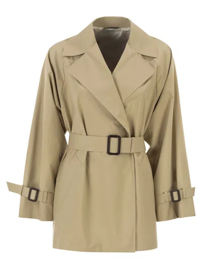 Weekend Max Mara Weekend Maxmara Wkdovatta Short Trench Coat In Water Repellent Canvas In Neutral