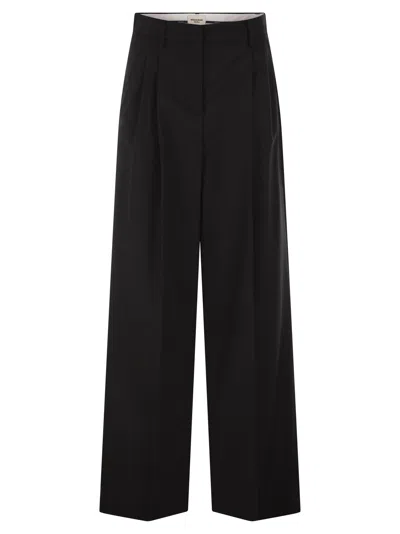 Weekend Max Mara Weekend Maxmara Wkdovvio Pure Virgin Wool Wide Leg Trousers In Black