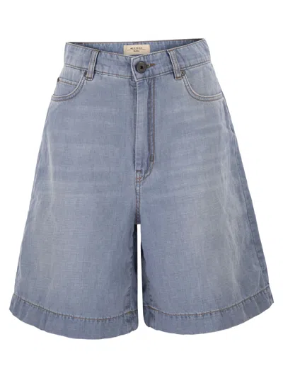 Weekend Max Mara Weekend Maxmara Wkdozono Cotton And Linen Denim Bermuda Shorts In Blue