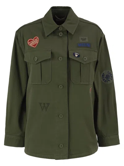 Weekend Max Mara Embroidered Cotton Canvas Jacket In Green
