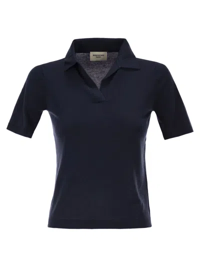 Weekend Max Mara Weekend Maxmara Wkdroncolo Polo Shirt In Silk And Cotton Yarn In Blue