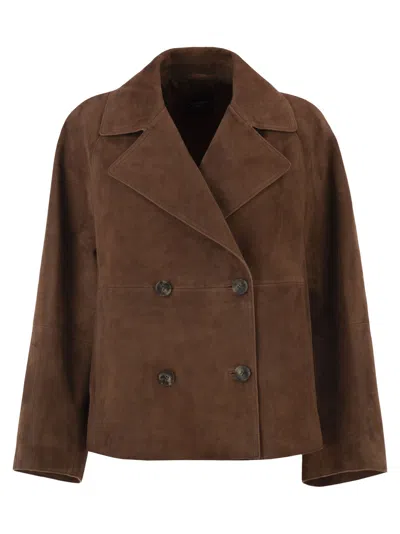 Weekend Max Mara Weekend Maxmara Wkdsospiro Double Breasted Suede Jacket In Brown