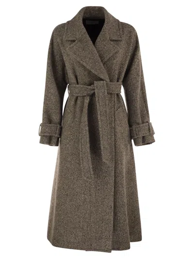 Weekend Max Mara Weekend Maxmara Wkdtema - Long Virgin Wool Coat With Matching Belt In Brown