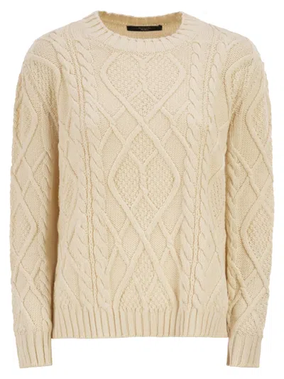 Weekend Max Mara Weekend Maxmara Wkdtenore Cotton Jumper With Cables And Diamond Pattern In White