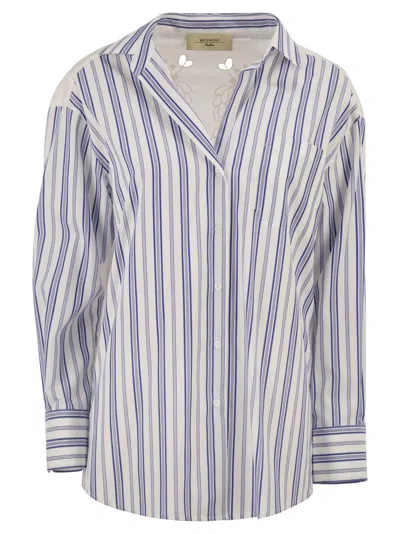 Weekend Max Mara Weekend Maxmara Wkdtessile Striped Cotton Shirt With Sangallo Lace In Multi