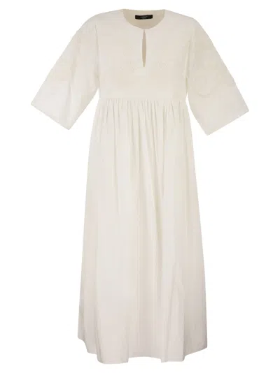 Weekend Max Mara Weekend Maxmara Wkdtilde – Long Cotton Dress With Tone-on-tone Embroidery In White