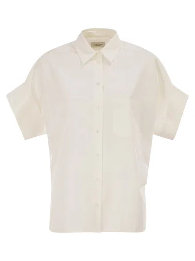 Weekend Max Mara Weekend Maxmara Wkdtuono Cotton Shirt With Printed Silk Back Panel In White