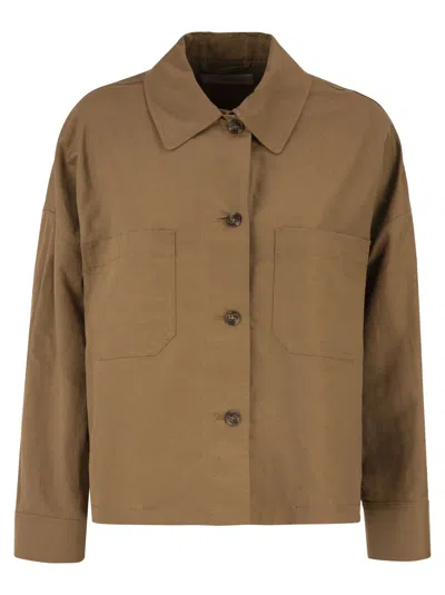 Weekend Max Mara Weekend Maxmara Wkdvettura – Short Cotton And Linen Jacket With Drawstring In Brown
