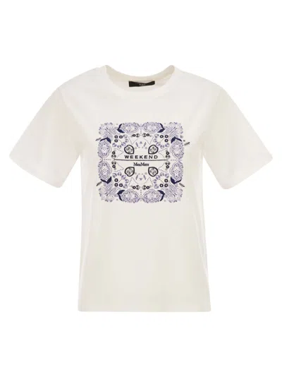 Weekend Max Mara Weekend Maxmara Wkdwest Cotton T Shirt With Print And Embroidery In White