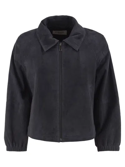 Weekend Max Mara Weekend Maxmara Wkdzuppa Suede Goatskin Jacket In Blue