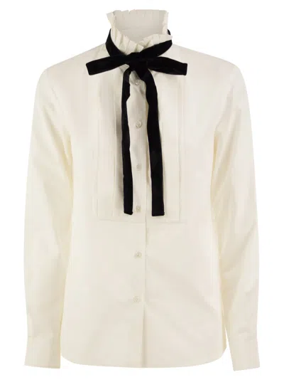 Weekend Max Mara Weekend Maxmara Wkiaceto - Pure Cotton Shirt With Jabot In Neutral