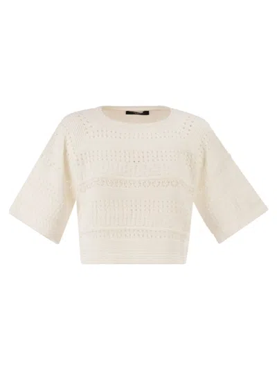 Weekend Max Mara Weekend Maxmara Wkiorche – Cropped Openwork Cotton Knit Top In White