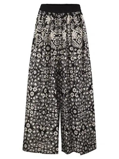 Weekend Max Mara Weekend Maxmara Wkipalanca – Wide-leg Printed Cotton Trousers In Black