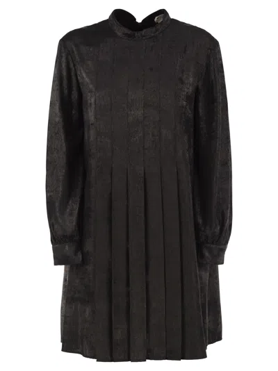 Weekend Max Mara Pleated Satin-effect Mini Dress In Black