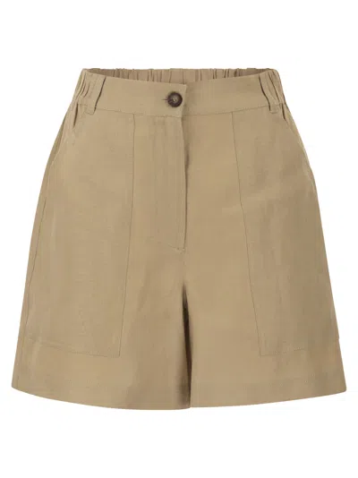 Weekend Max Mara Weekend Maxmara Wkiveletta – Linen Shorts With Elasticated Waist In Brown