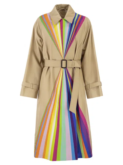 Weekend Max Mara Weekend Maxmara Wkspalanca Water Repellent Cotton Trench Coat With Rainbow Print In Neutral