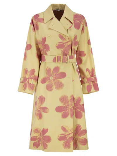 Weekend Max Mara Weekend Maxmara Wksradioso - Water-repellent Gabardine Trench Coat With Flowers In Green