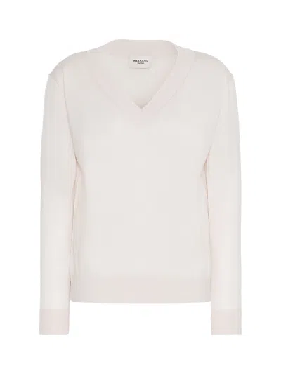 Weekend Max Mara Weekend Maxmara Wool Silk And Cashmere V-neck Sweater Ivory