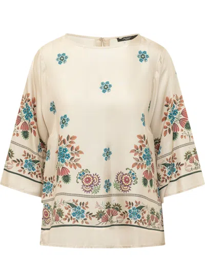 Weekend Max Mara Weekend Shirt With Paint-print Wide Balloon Sleeves In 100% Silk In Foulard