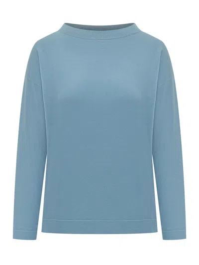 Weekend Max Mara Weekend Soft Silk-cotton Crewneck Sweater In Sky