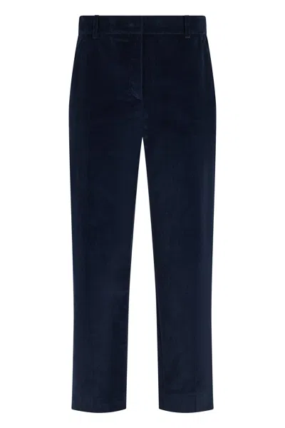 Weekend Max Mara Weekend Velvet Straight-leg Trousers With High Waist In Blue