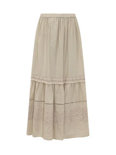Weekend Max Mara Weekend-inspired Linen Mini Skirt With Embroidered Trim In Neutral