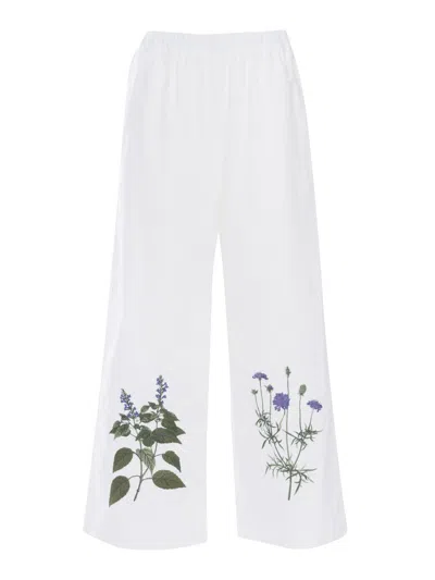 Weekend Max Mara White Cotton Blend Volante Wide-leg Pant