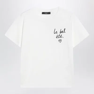 Weekend Max Mara White Cotton Jersey Tshirt With Embroidered Graphic In Animal Print