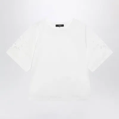 Weekend Max Mara White Cotton T-shirt With Openwork Embroidery