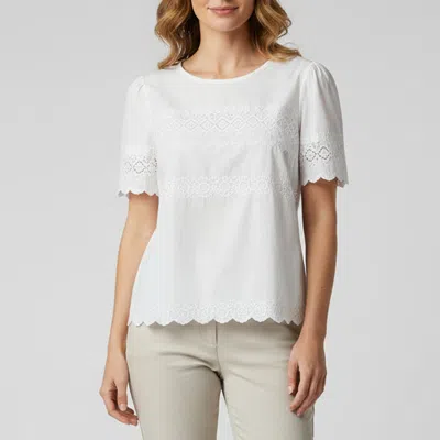 Pre-owned Weekend Max Mara White Embroidered Cotton And Jersey Top L
