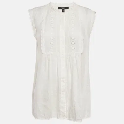 Pre-owned Weekend Max Mara White Embroidered Linen And Cotton Top Xl