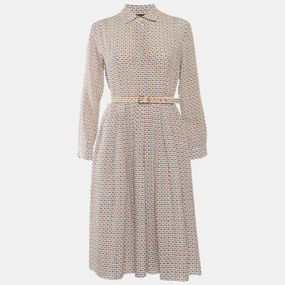 Weekend Max Mara White Fish Print Chiffon Belted Midi In Neutral
