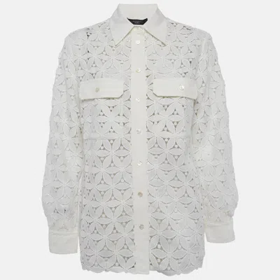 Pre-owned Weekend Max Mara White Floral Macrame Afona Openwork Blouse M