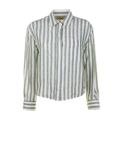 Weekend Max Mara White Green Striped Linen Shirt