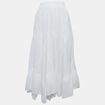 Pre-owned Weekend Max Mara White Linen Lace Trimmed Long Skirt M