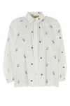 Weekend Max Mara Gilly Embroidered Poplin Shirt In Bianca Ricamo Verde