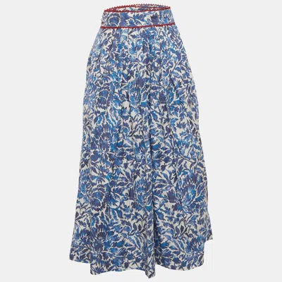 Weekend Max Mara White/blue Floral Print Cotton Ossola Midi Skirt