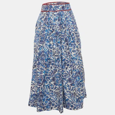 Pre-owned Weekend Max Mara White/blue Floral Print Cotton Ossola Midi Skirt S