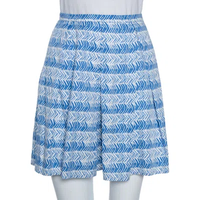 Weekend Max Mara White/blue Printed Cotton Pleated Mini Skirt