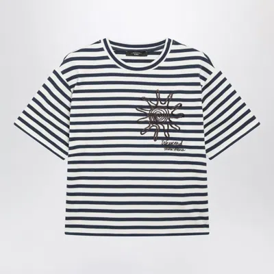 Weekend Max Mara White/blue Striped Cotton Jersey T-shirt In Animal Print
